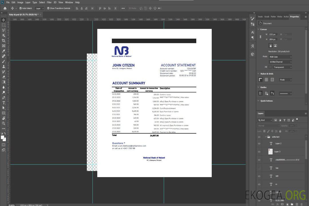 Déclaration de la Banque nationale du Malawi template